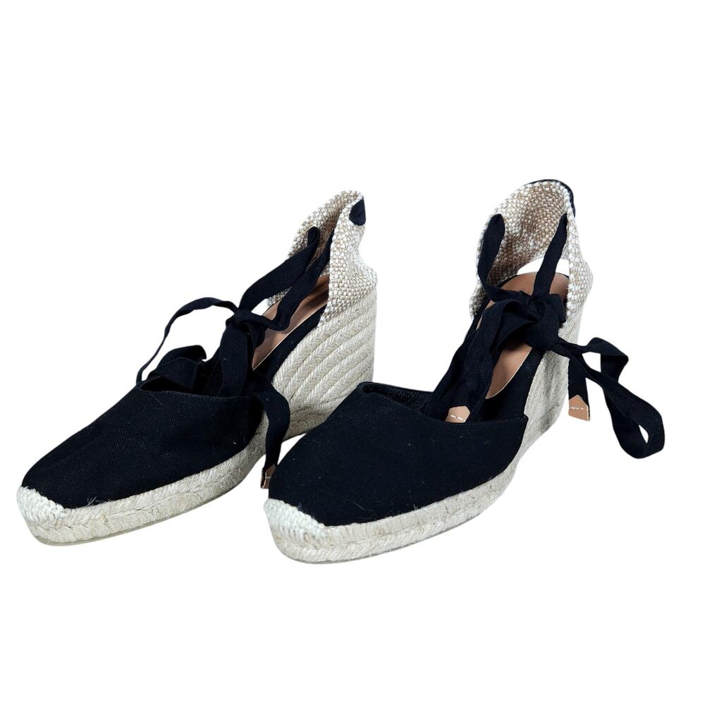 Castaner Black and Cream Wedge Heels